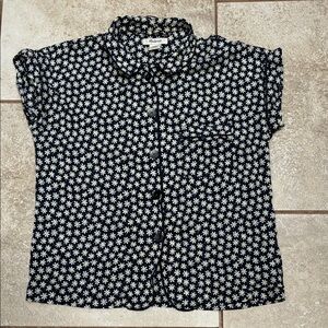 Madewell Dark Blue Shirt with White and Yellow Floral Design